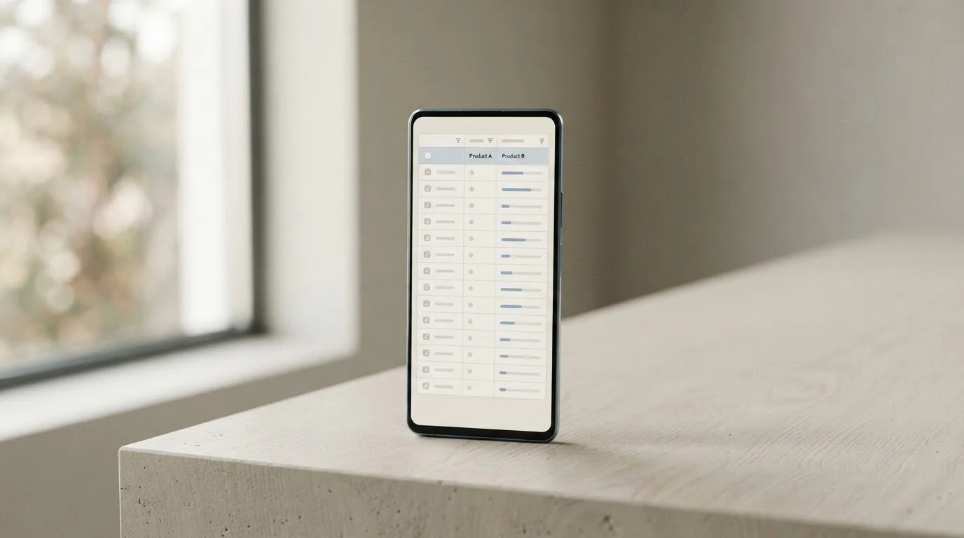 Smartphone mit neutraler Vergleichstabelle verschiedener Wettanbieter auf hellem Hintergrund