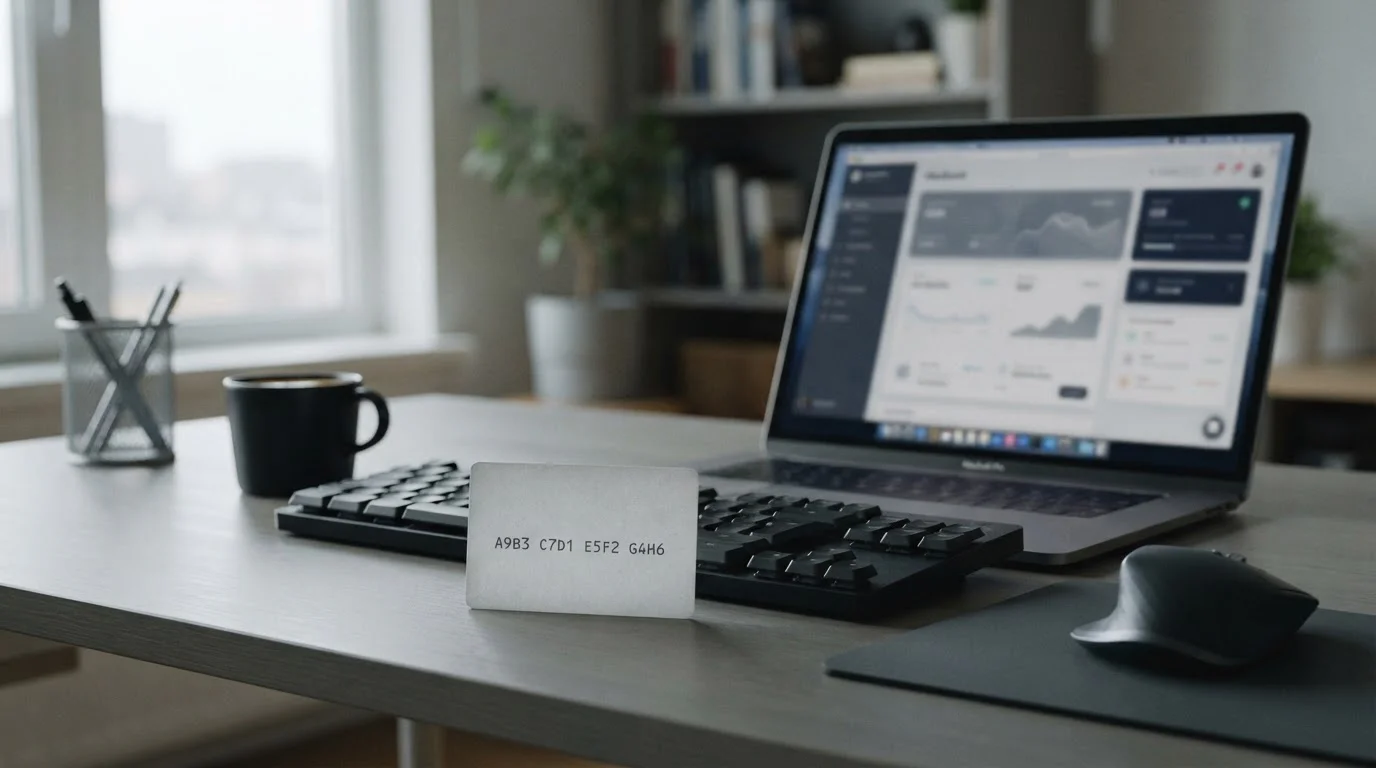 Prepaid-Voucher für Online-Wetten auf neutralem Untergrund mit Laptop im Hintergrund