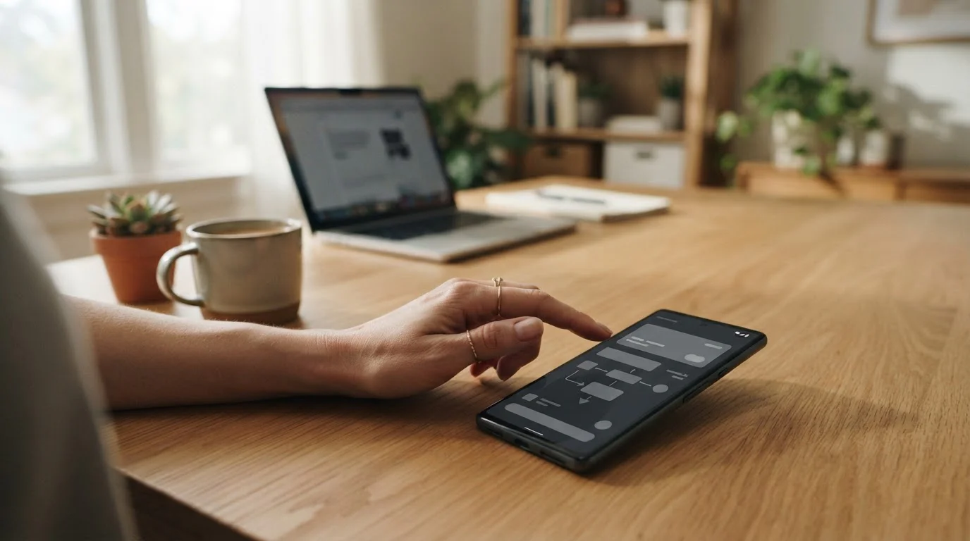 Smartphone mit Krypto-Zahlungsschnittstelle auf Schreibtisch