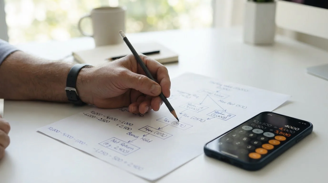 Mathematische Berechnung der realen Bonus-Rendite nach Bedingungen und Steuern