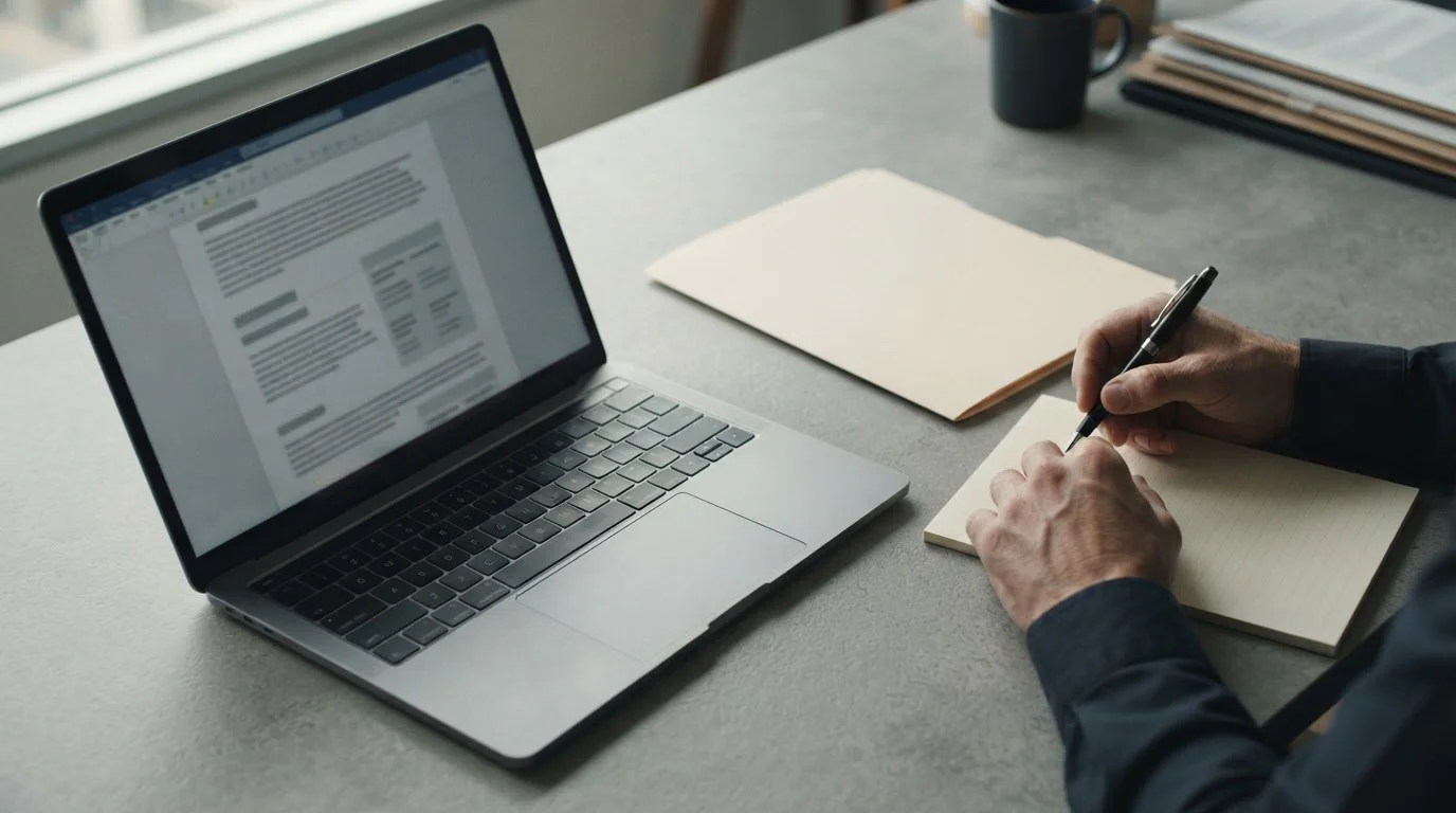 Rechtliche Dokumente und Laptop mit Lizenzinformationen