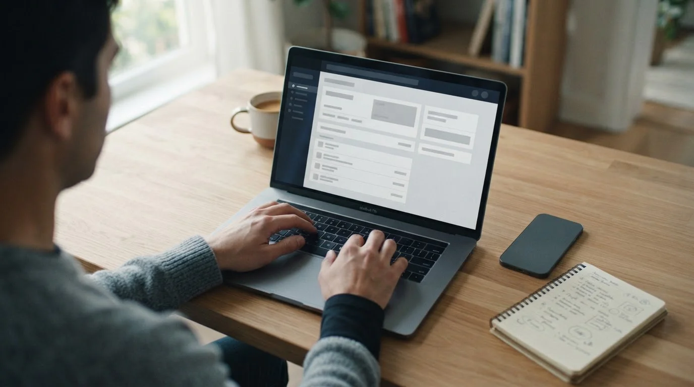 Person nutzt Online-Banking auf Laptop für Sportwetten-Zahlungen