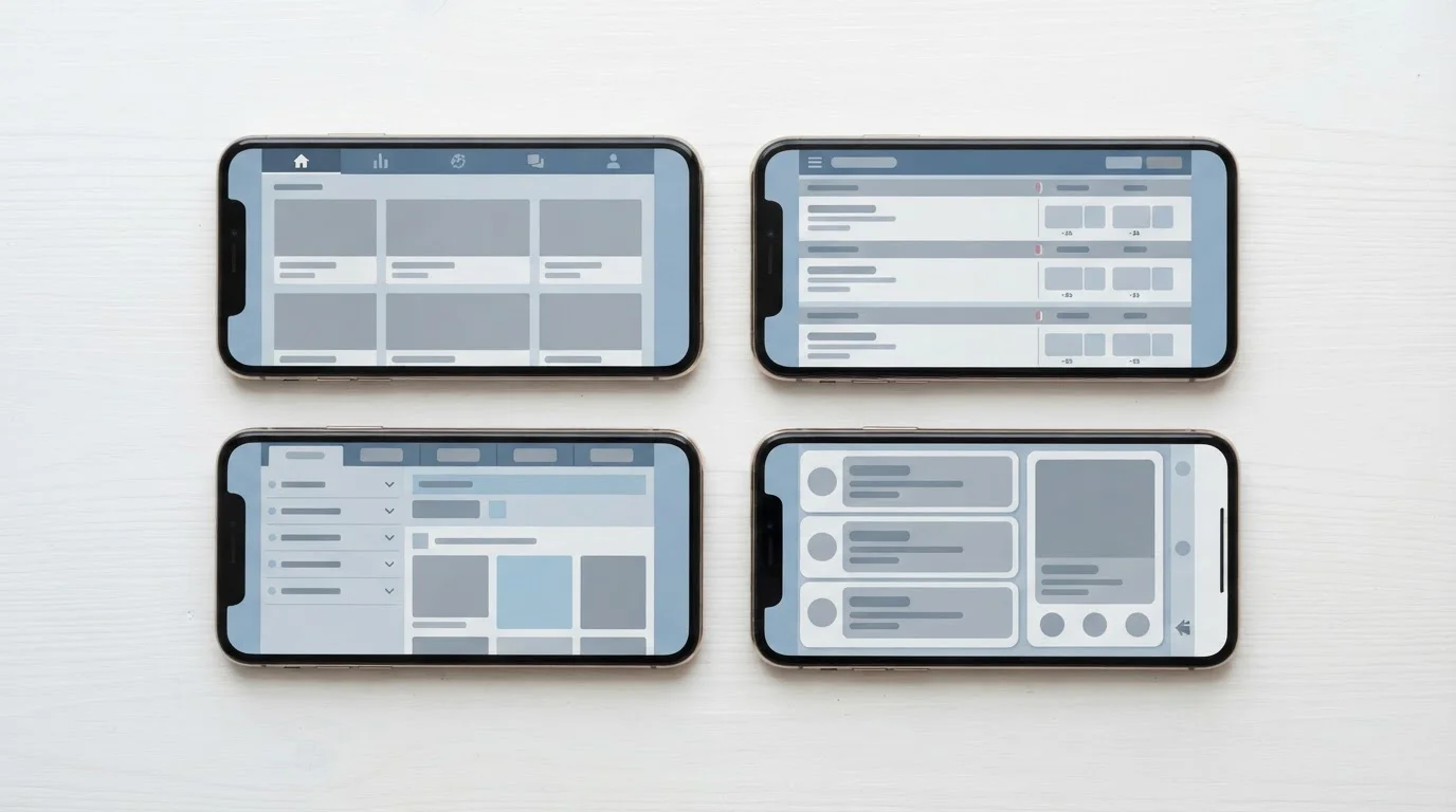 Mehrere Smartphones nebeneinander mit verschiedenen Sportwetten-App-Interfaces im Vergleich