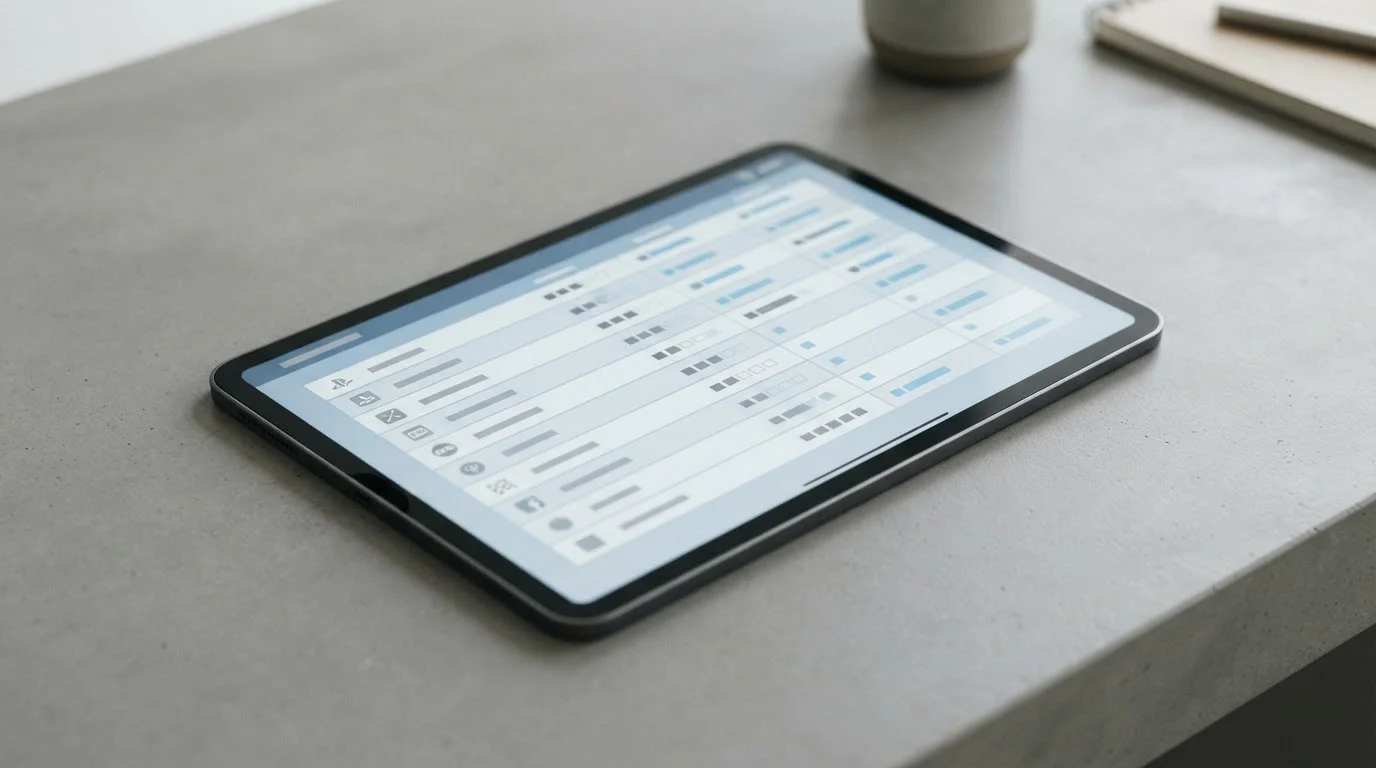 Vergleichstabelle verschiedener Wett-Apps auf Tablet-Bildschirm