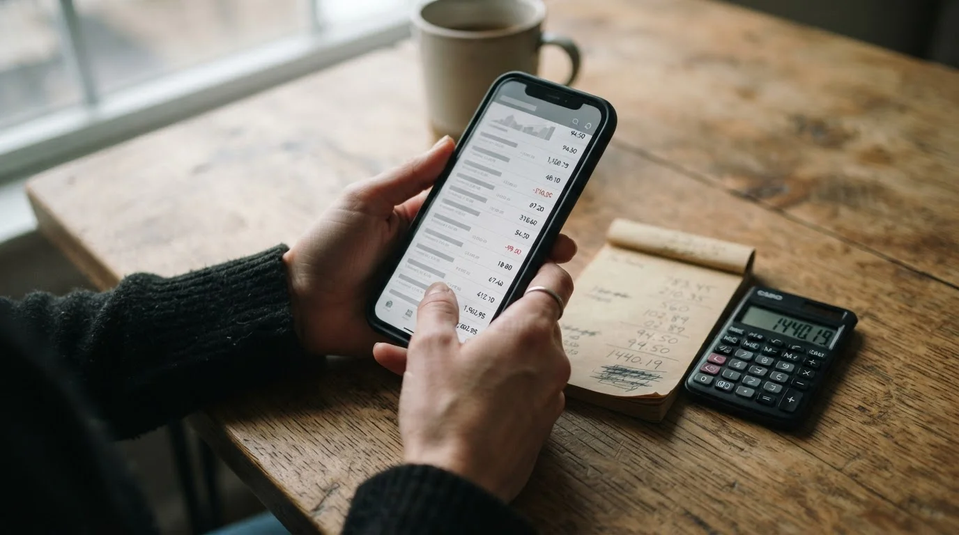 Smartphone mit Zahlungsschnittstelle und Taschenrechner zur Gebührenberechnung