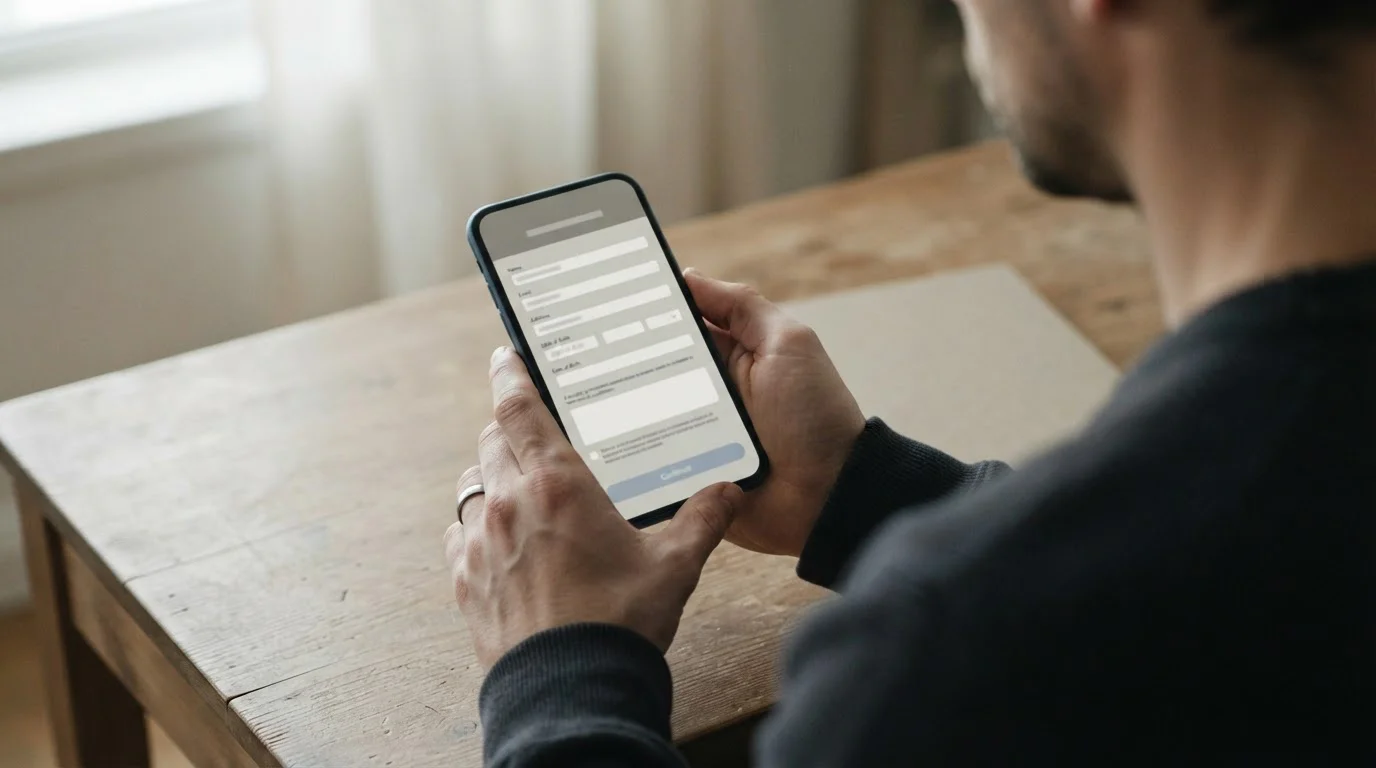 Person gibt Daten auf Smartphone-Bildschirm für Online-Zahlung ein