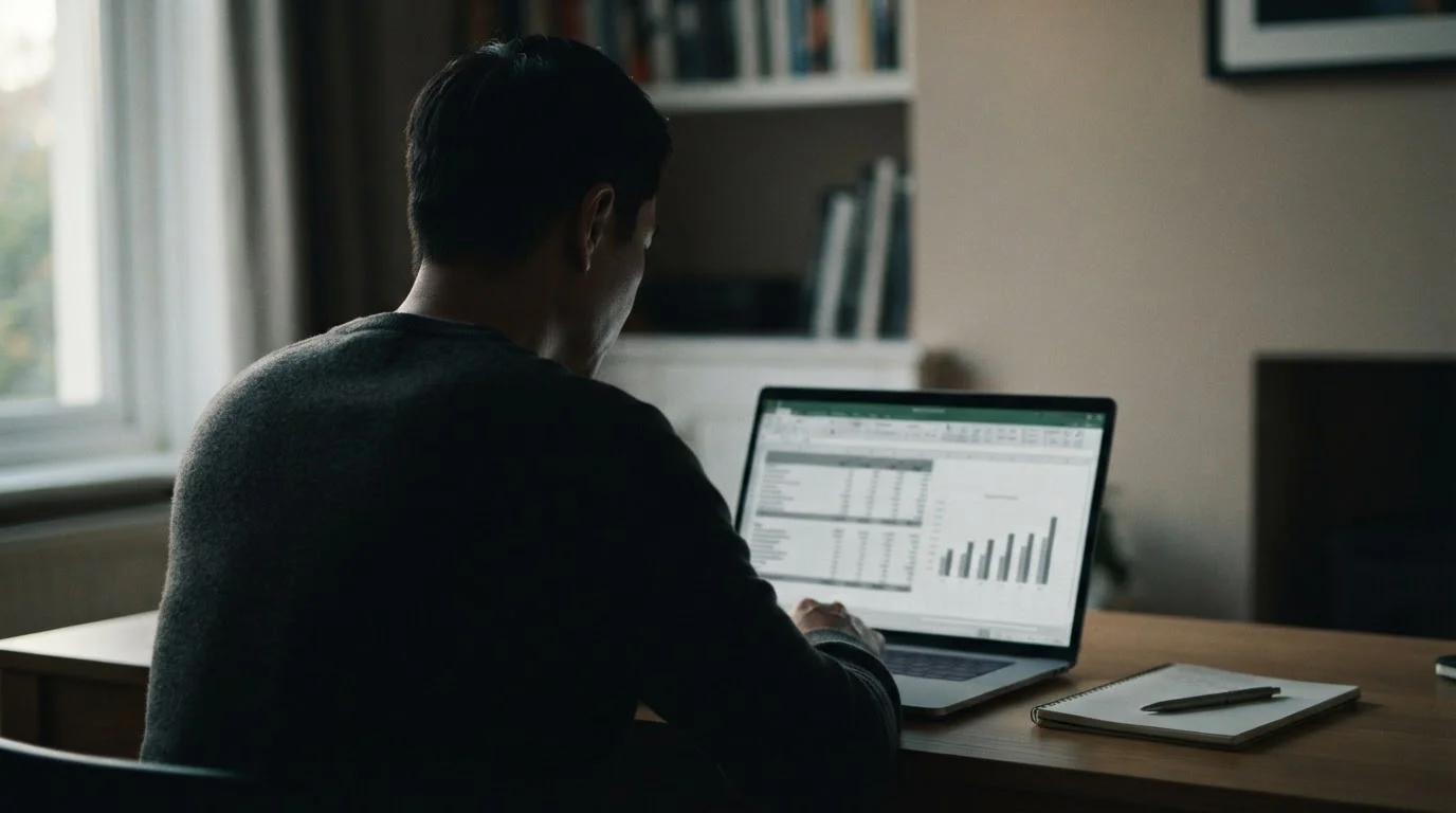 Person prüft Budget und Ausgaben am Laptop
