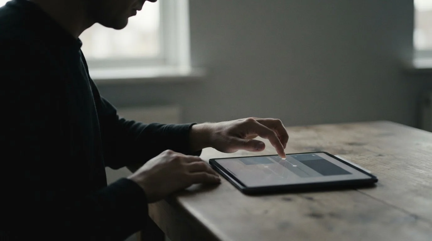Person stellt am Tablet ein Einsatzlimit ein, Fokus auf Händen und neutralem Interface