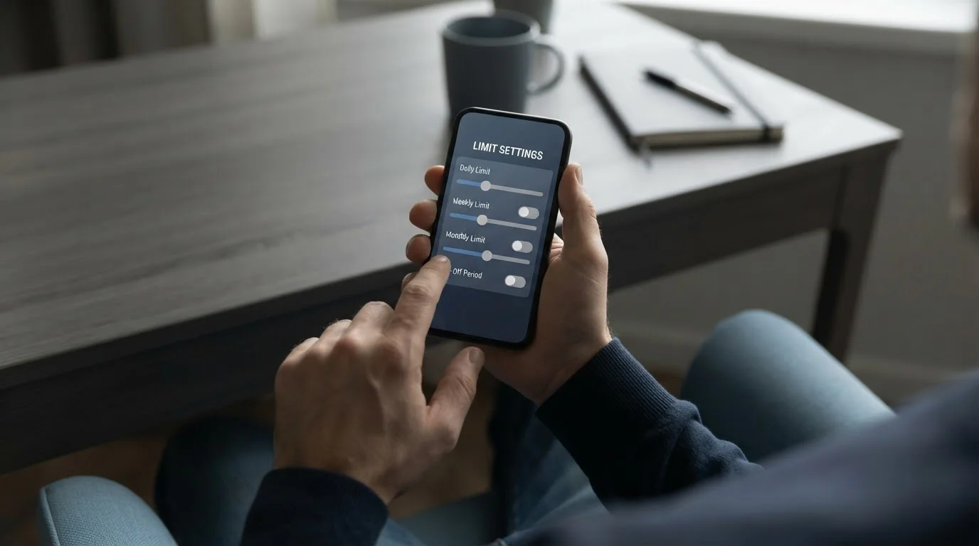 Nutzer aktiviert Einzahlungslimits in den Kontoeinstellungen einer Wett-App