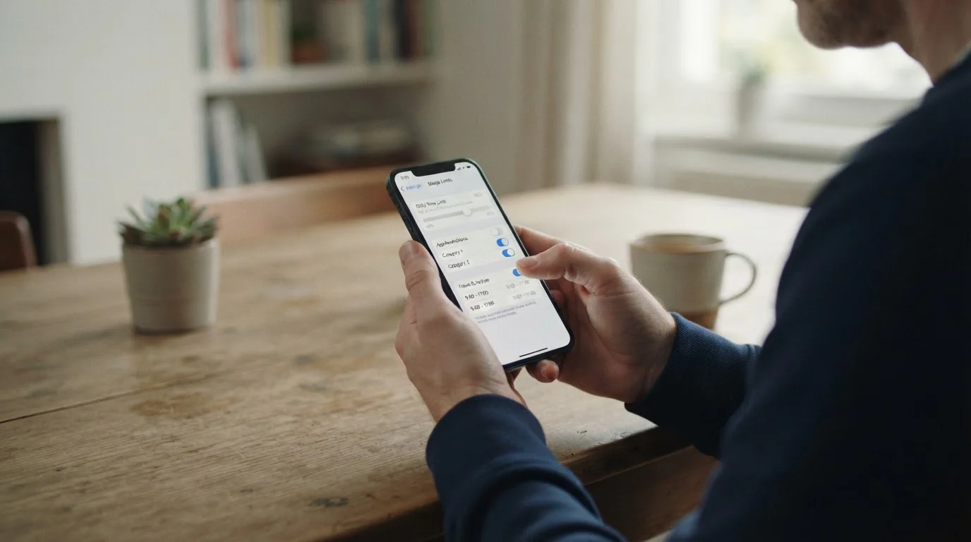 Person setzt Limit auf Smartphone für verantwortungsvolles Wetten