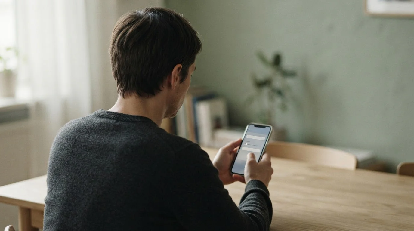 Ruhige Szene mit Person beim Setzen von Limits in einer Wett-App