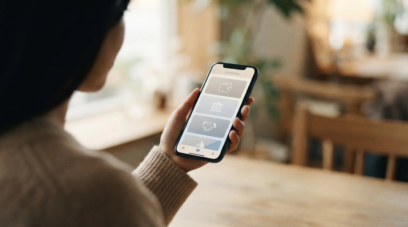 Smartphone-Bildschirm mit verschiedenen Auszahlungsoptionen in neutraler Darstellung