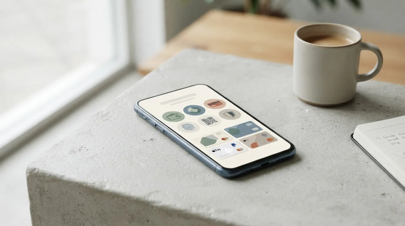 Smartphone mit abstrakten Zahlungsoptionen auf dem Display